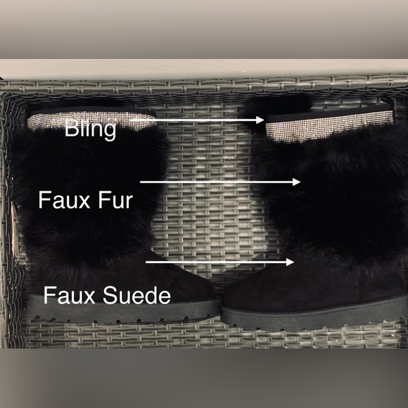 Carlkarida Black Faux Fur/Suede Winter Boots with Bows and Bling • Sz 10 • NWOT - Picture 8 of 16